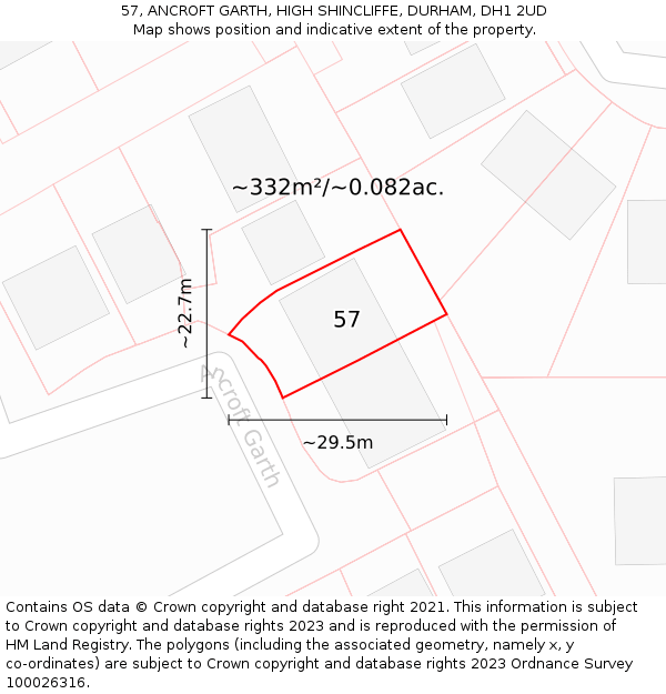 57, ANCROFT GARTH, HIGH SHINCLIFFE, DURHAM, DH1 2UD: Plot and title map