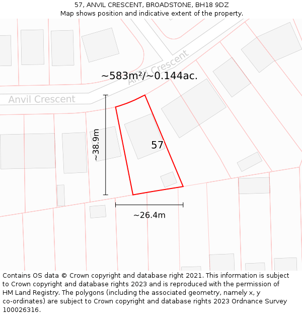 57, ANVIL CRESCENT, BROADSTONE, BH18 9DZ: Plot and title map