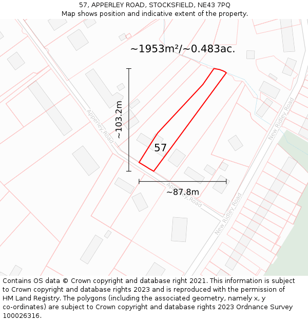 57, APPERLEY ROAD, STOCKSFIELD, NE43 7PQ: Plot and title map