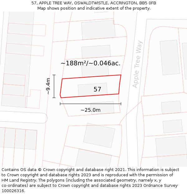 57, APPLE TREE WAY, OSWALDTWISTLE, ACCRINGTON, BB5 0FB: Plot and title map
