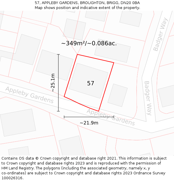 57, APPLEBY GARDENS, BROUGHTON, BRIGG, DN20 0BA: Plot and title map