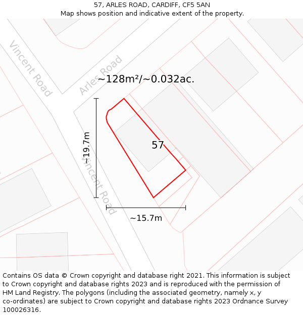 57, ARLES ROAD, CARDIFF, CF5 5AN: Plot and title map