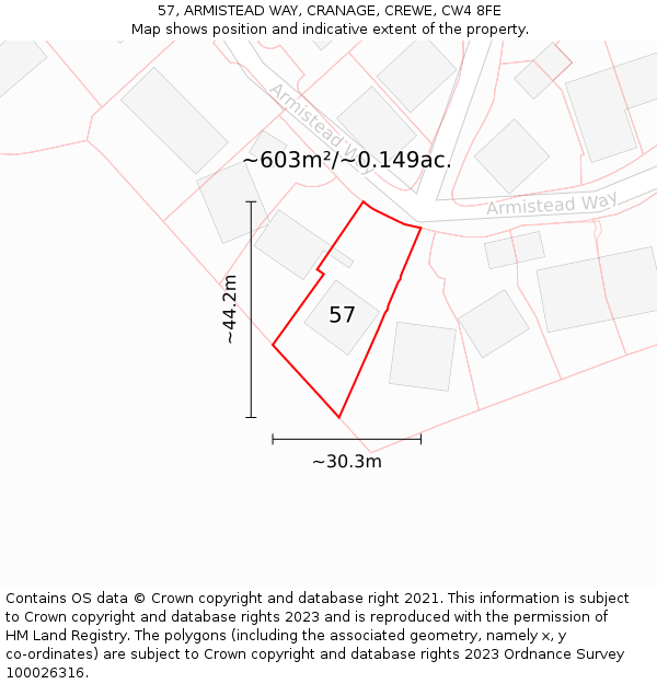 57, ARMISTEAD WAY, CRANAGE, CREWE, CW4 8FE: Plot and title map