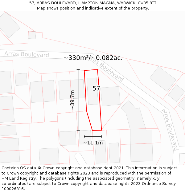 57, ARRAS BOULEVARD, HAMPTON MAGNA, WARWICK, CV35 8TT: Plot and title map