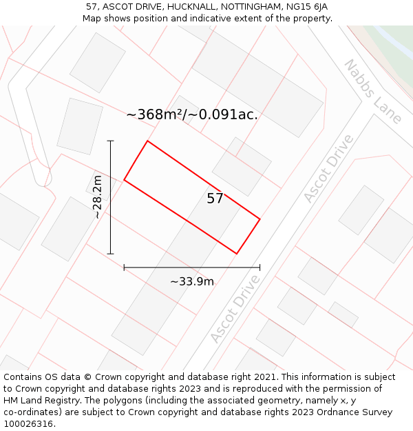 57, ASCOT DRIVE, HUCKNALL, NOTTINGHAM, NG15 6JA: Plot and title map