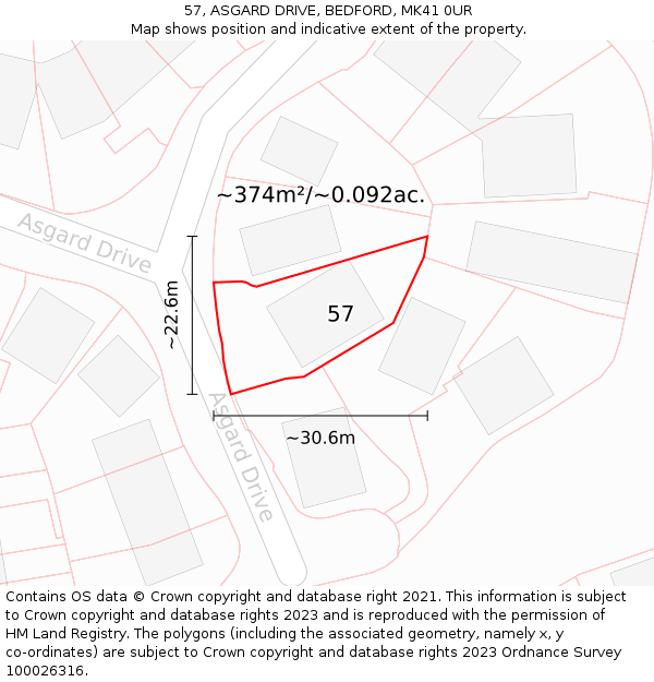 57, ASGARD DRIVE, BEDFORD, MK41 0UR: Plot and title map