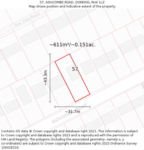 57, ASHCOMBE ROAD, DORKING, RH4 1LZ: Plot and title map