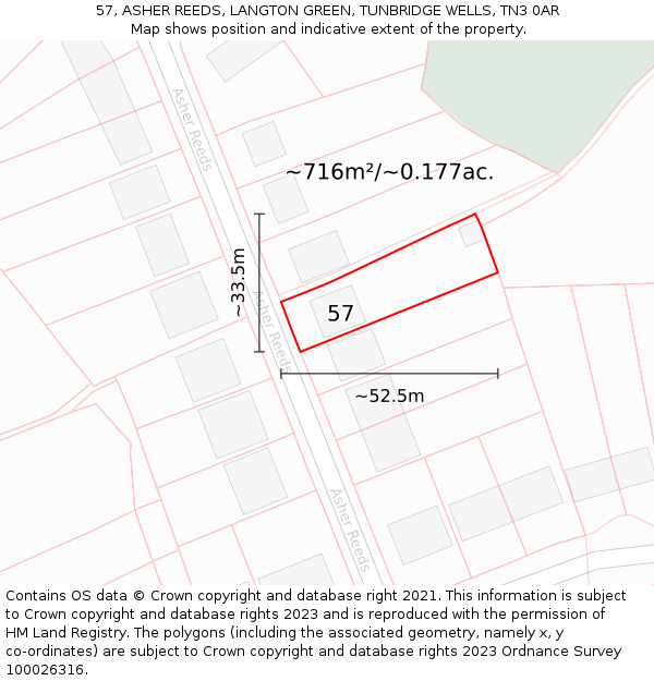 57, ASHER REEDS, LANGTON GREEN, TUNBRIDGE WELLS, TN3 0AR: Plot and title map