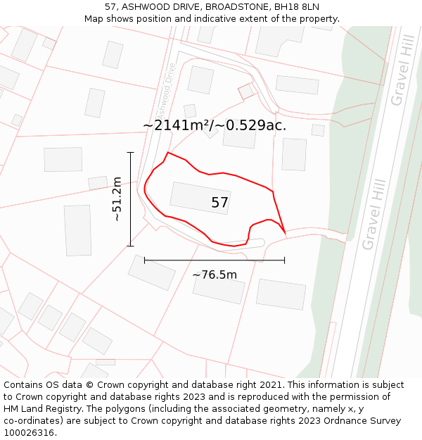 57, ASHWOOD DRIVE, BROADSTONE, BH18 8LN: Plot and title map