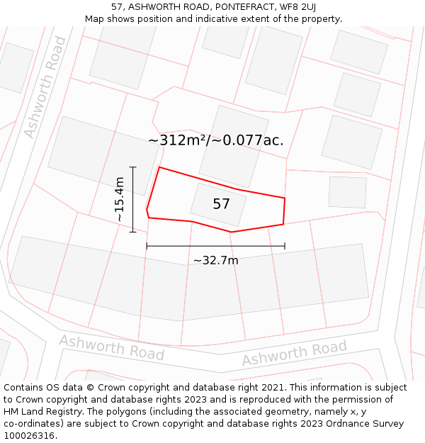 57, ASHWORTH ROAD, PONTEFRACT, WF8 2UJ: Plot and title map