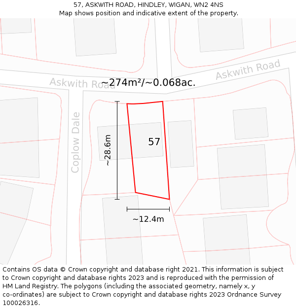 57, ASKWITH ROAD, HINDLEY, WIGAN, WN2 4NS: Plot and title map