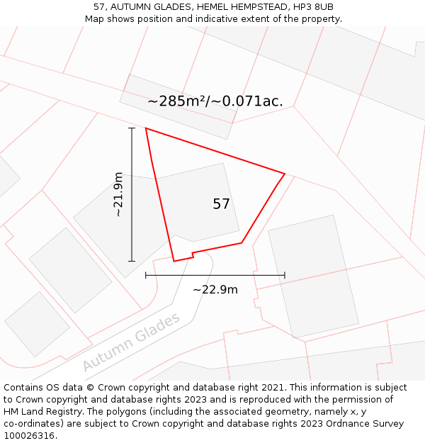 57, AUTUMN GLADES, HEMEL HEMPSTEAD, HP3 8UB: Plot and title map