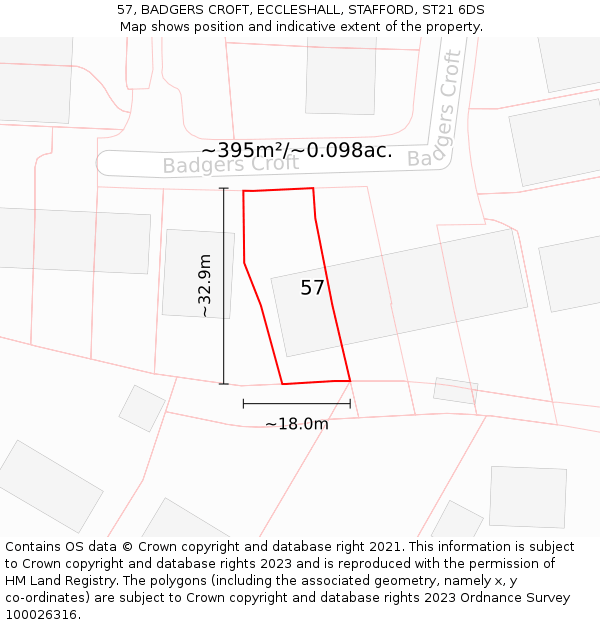 57, BADGERS CROFT, ECCLESHALL, STAFFORD, ST21 6DS: Plot and title map