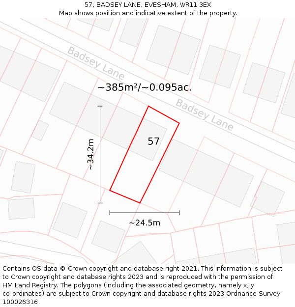 57, BADSEY LANE, EVESHAM, WR11 3EX: Plot and title map