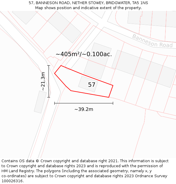 57, BANNESON ROAD, NETHER STOWEY, BRIDGWATER, TA5 1NS: Plot and title map