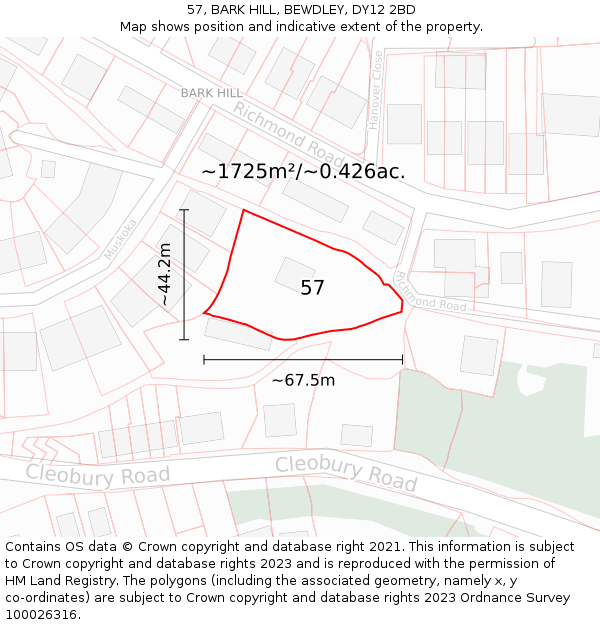 57, BARK HILL, BEWDLEY, DY12 2BD: Plot and title map