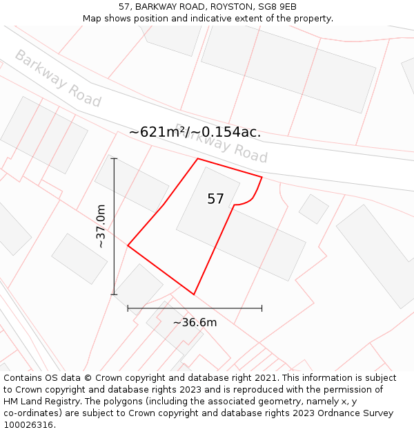 57, BARKWAY ROAD, ROYSTON, SG8 9EB: Plot and title map