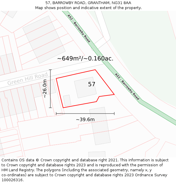 57, BARROWBY ROAD, GRANTHAM, NG31 8AA: Plot and title map