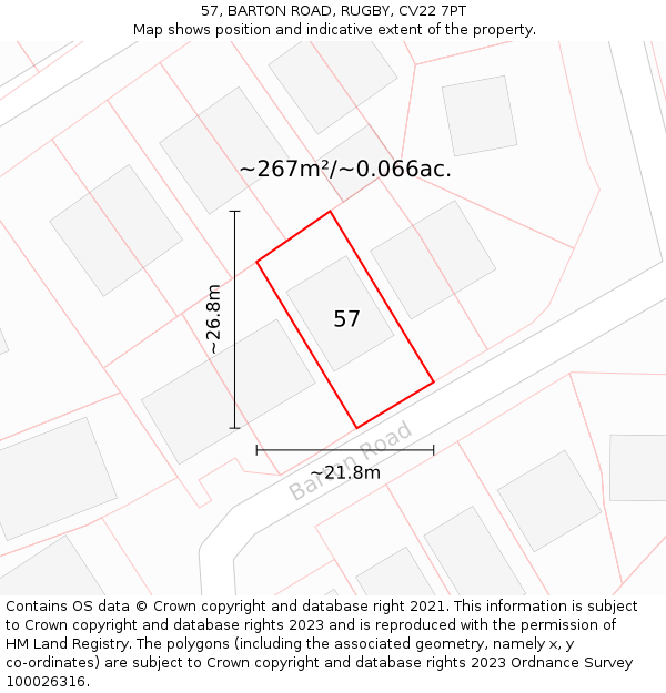 57, BARTON ROAD, RUGBY, CV22 7PT: Plot and title map