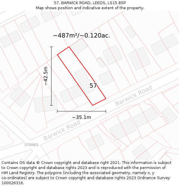 57, BARWICK ROAD, LEEDS, LS15 8SP: Plot and title map
