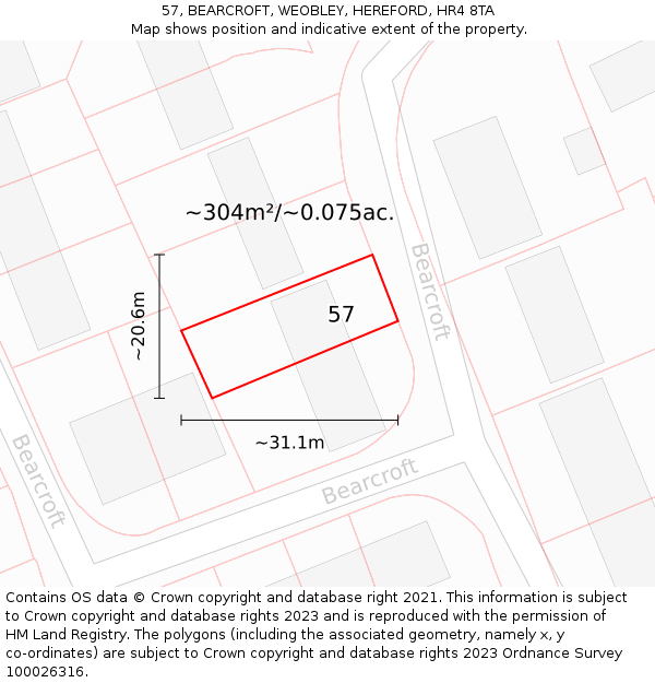 57, BEARCROFT, WEOBLEY, HEREFORD, HR4 8TA: Plot and title map