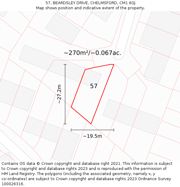 57, BEARDSLEY DRIVE, CHELMSFORD, CM1 6GJ: Plot and title map