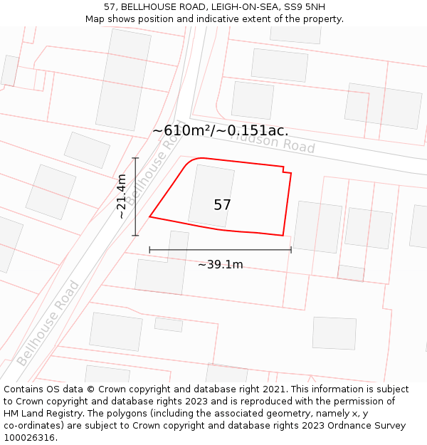 57, BELLHOUSE ROAD, LEIGH-ON-SEA, SS9 5NH: Plot and title map