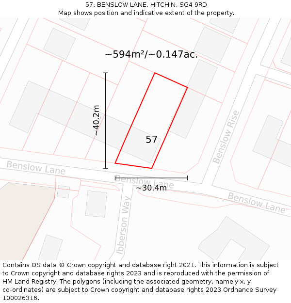 57, BENSLOW LANE, HITCHIN, SG4 9RD: Plot and title map