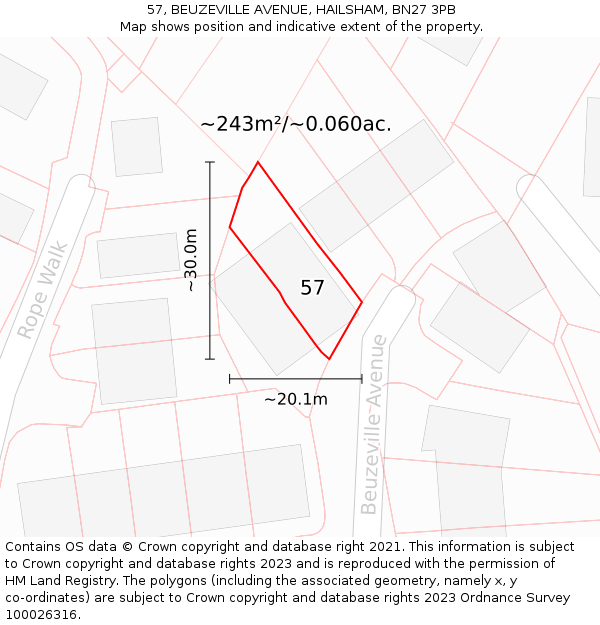 57, BEUZEVILLE AVENUE, HAILSHAM, BN27 3PB: Plot and title map