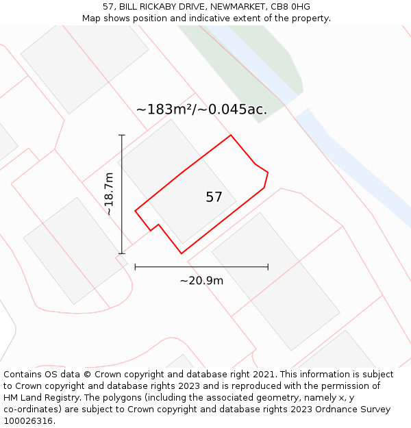 57, BILL RICKABY DRIVE, NEWMARKET, CB8 0HG: Plot and title map