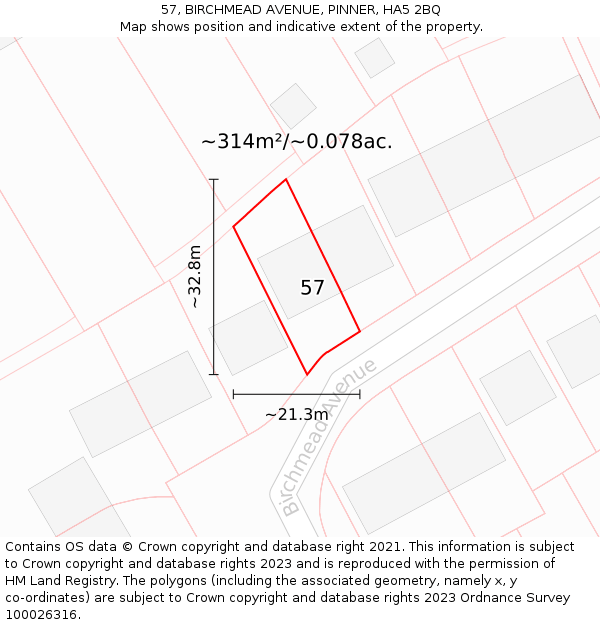 57, BIRCHMEAD AVENUE, PINNER, HA5 2BQ: Plot and title map