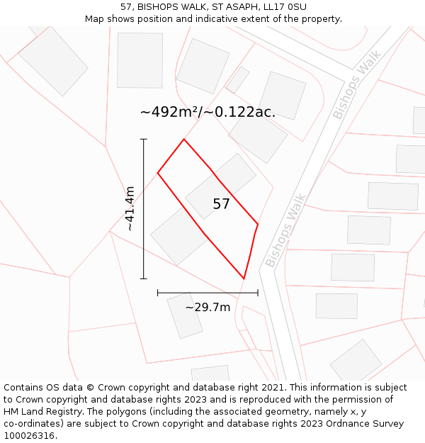 57, BISHOPS WALK, ST ASAPH, LL17 0SU: Plot and title map