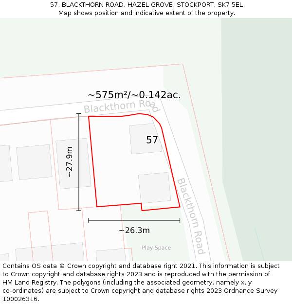 57, BLACKTHORN ROAD, HAZEL GROVE, STOCKPORT, SK7 5EL: Plot and title map