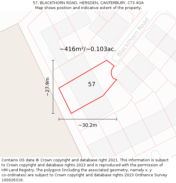 57, BLACKTHORN ROAD, HERSDEN, CANTERBURY, CT3 4GA: Plot and title map