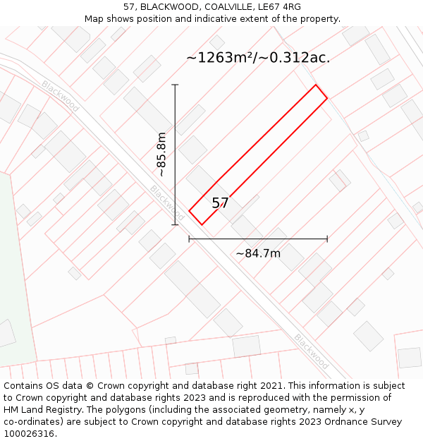 57, BLACKWOOD, COALVILLE, LE67 4RG: Plot and title map