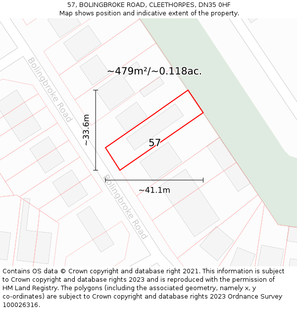 57, BOLINGBROKE ROAD, CLEETHORPES, DN35 0HF: Plot and title map