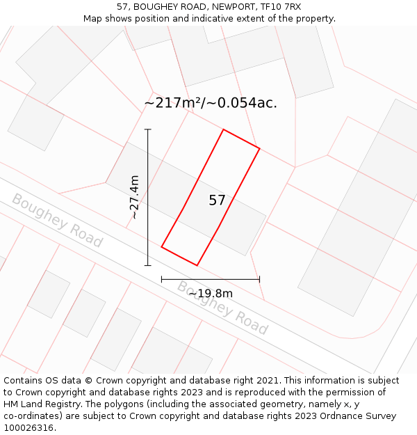 57, BOUGHEY ROAD, NEWPORT, TF10 7RX: Plot and title map