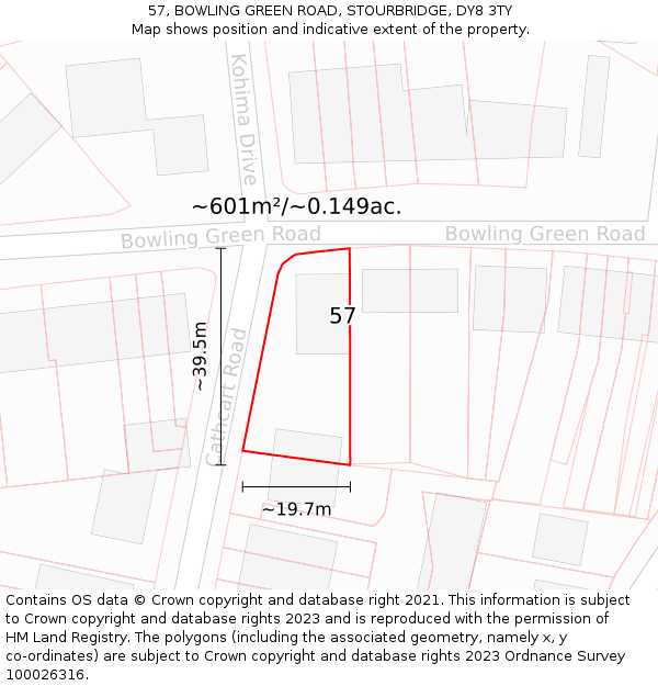57, BOWLING GREEN ROAD, STOURBRIDGE, DY8 3TY: Plot and title map