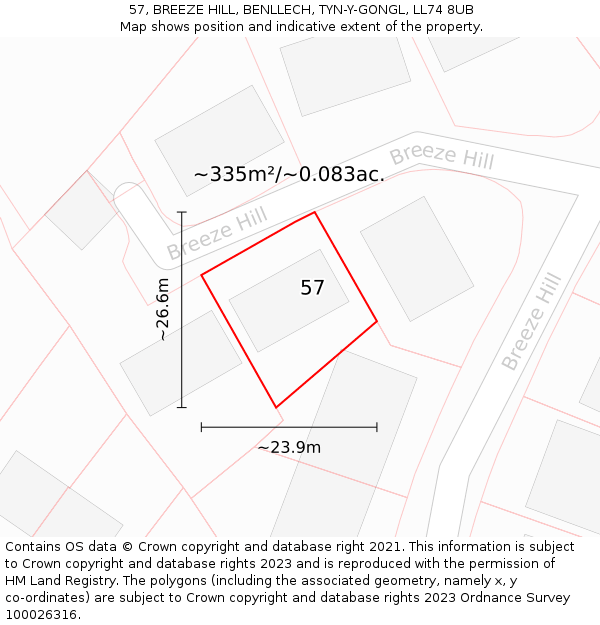 57, BREEZE HILL, BENLLECH, TYN-Y-GONGL, LL74 8UB: Plot and title map