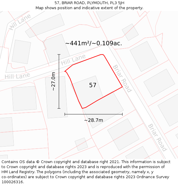 57, BRIAR ROAD, PLYMOUTH, PL3 5JH: Plot and title map