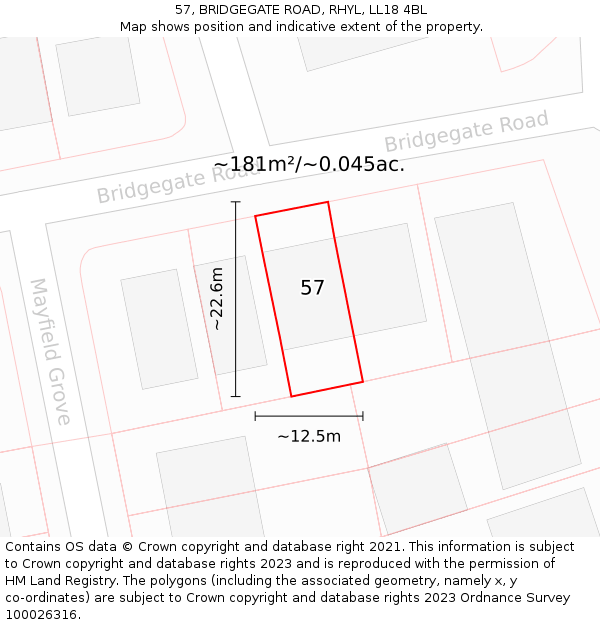 57, BRIDGEGATE ROAD, RHYL, LL18 4BL: Plot and title map