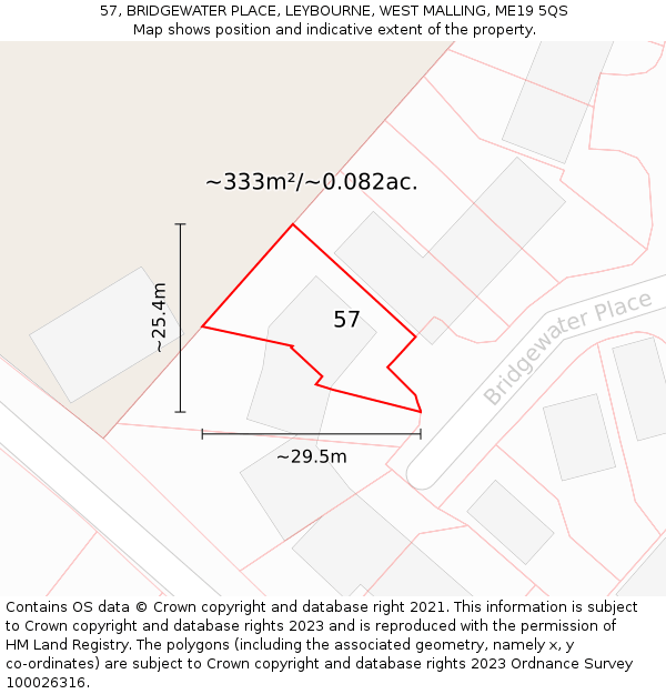 57, BRIDGEWATER PLACE, LEYBOURNE, WEST MALLING, ME19 5QS: Plot and title map