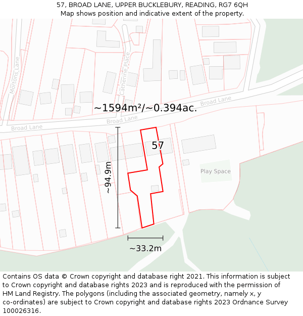 57, BROAD LANE, UPPER BUCKLEBURY, READING, RG7 6QH: Plot and title map