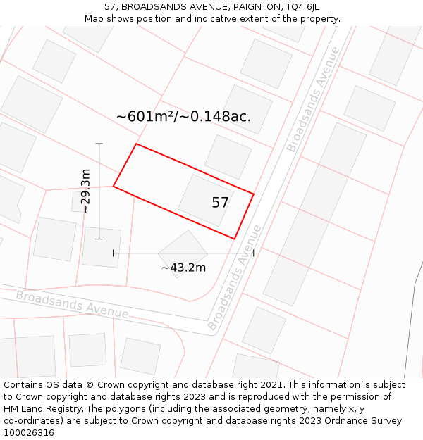 57, BROADSANDS AVENUE, PAIGNTON, TQ4 6JL: Plot and title map