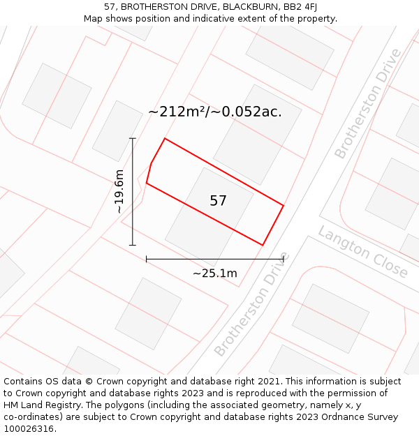 57, BROTHERSTON DRIVE, BLACKBURN, BB2 4FJ: Plot and title map