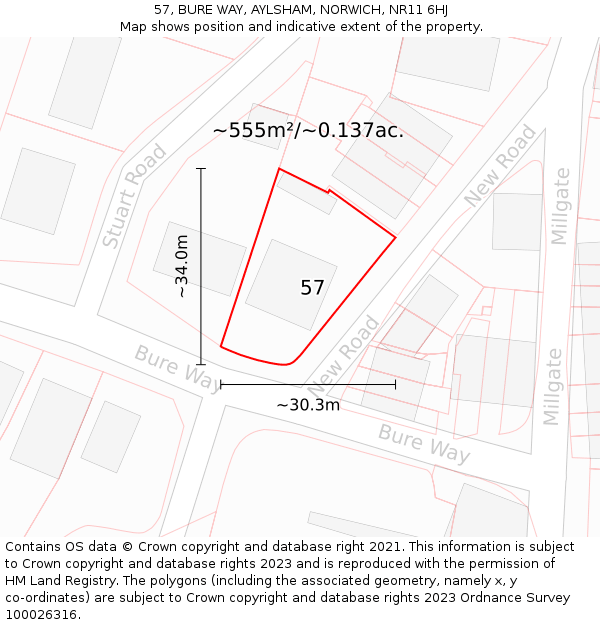 57, BURE WAY, AYLSHAM, NORWICH, NR11 6HJ: Plot and title map