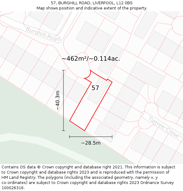 57, BURGHILL ROAD, LIVERPOOL, L12 0BS: Plot and title map