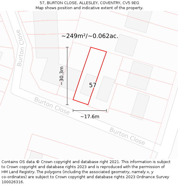 57, BURTON CLOSE, ALLESLEY, COVENTRY, CV5 9EG: Plot and title map