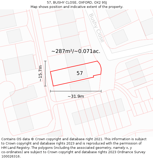 57, BUSHY CLOSE, OXFORD, OX2 9SJ: Plot and title map