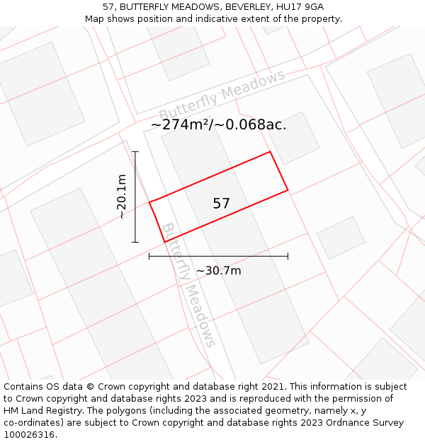 57, BUTTERFLY MEADOWS, BEVERLEY, HU17 9GA: Plot and title map